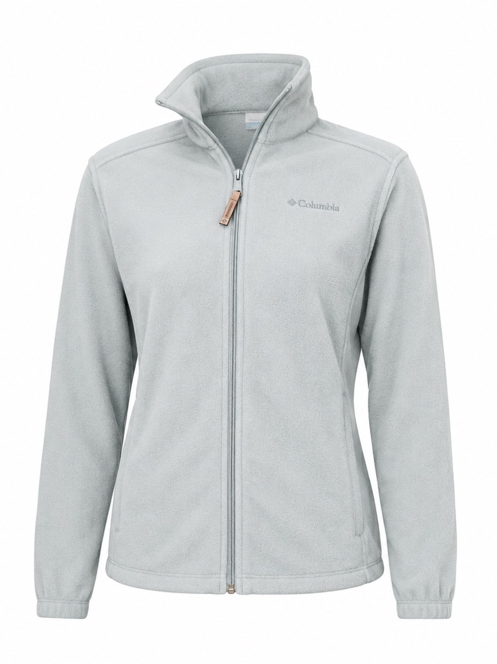 Columbia Womens Medium Light Blue Full-Zip Fleece Jacket With High Collar & Long